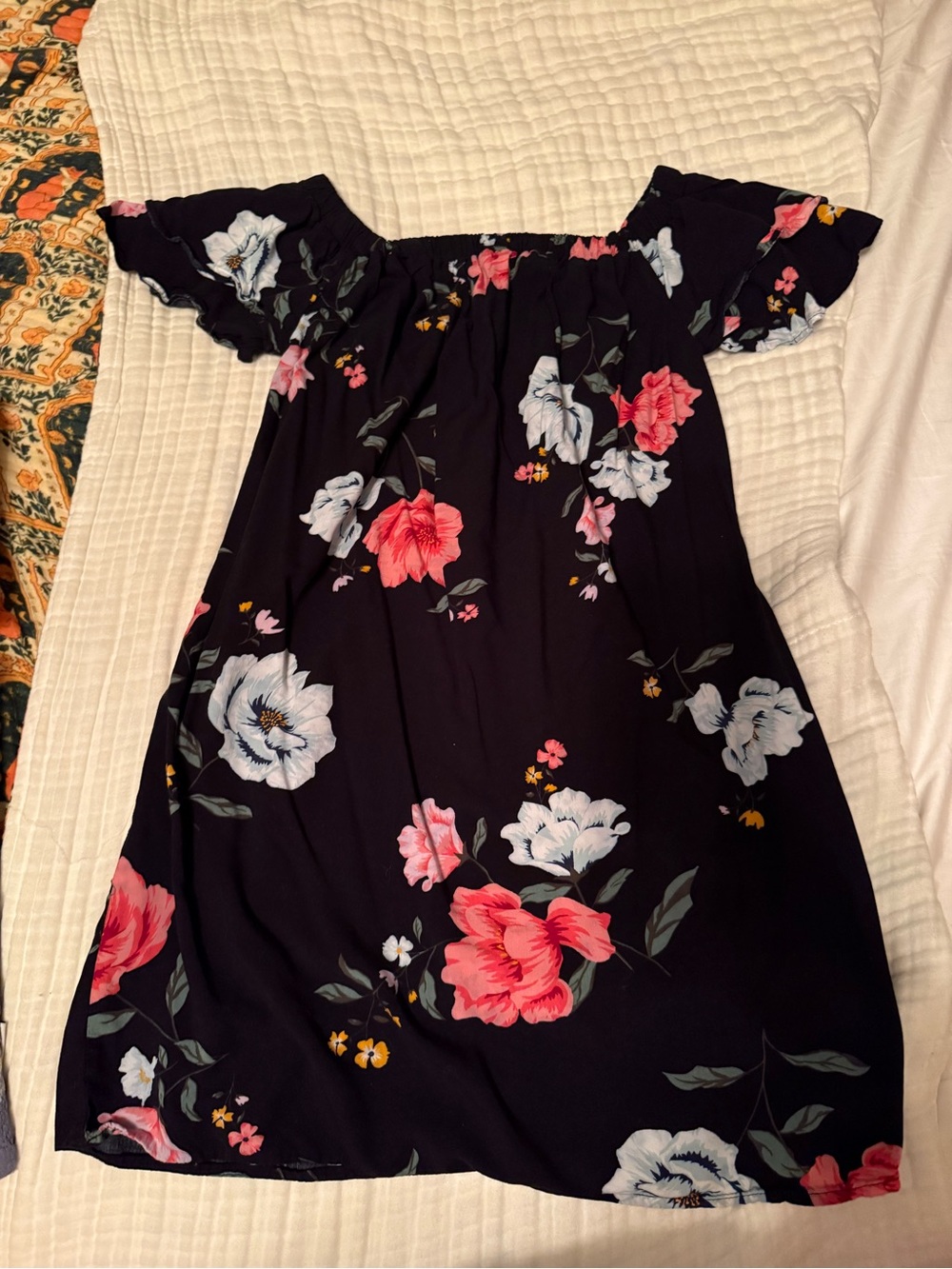 Old Navy Black Floral Off-Shoulder Midi Dress - Size Small